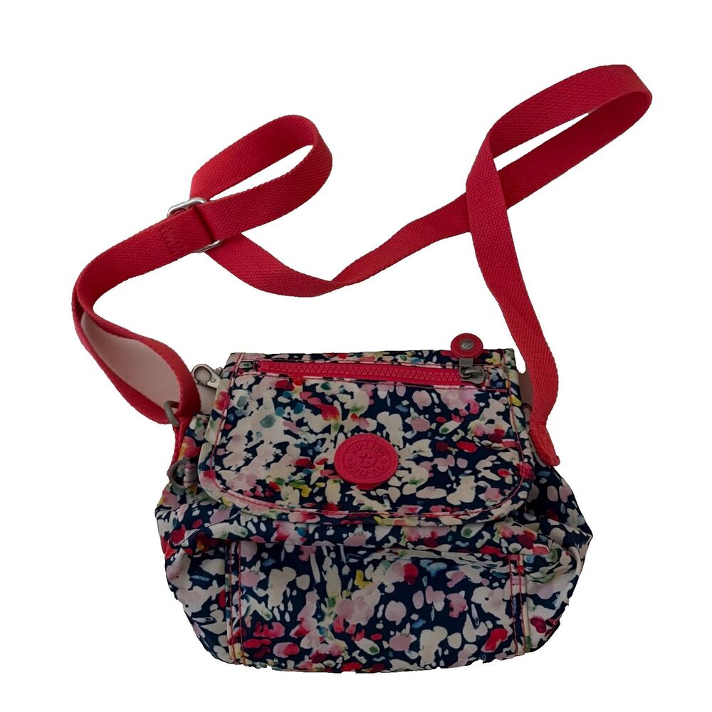 Kipling Crossbody Bag Purse Pink Blue Floral Zip Women's